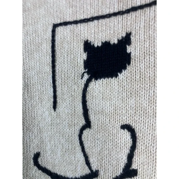 VTG Y2K Christopher & Banks Cat Sweater Women's Large Ivory Ramie Cotton - Picture 10 of 14